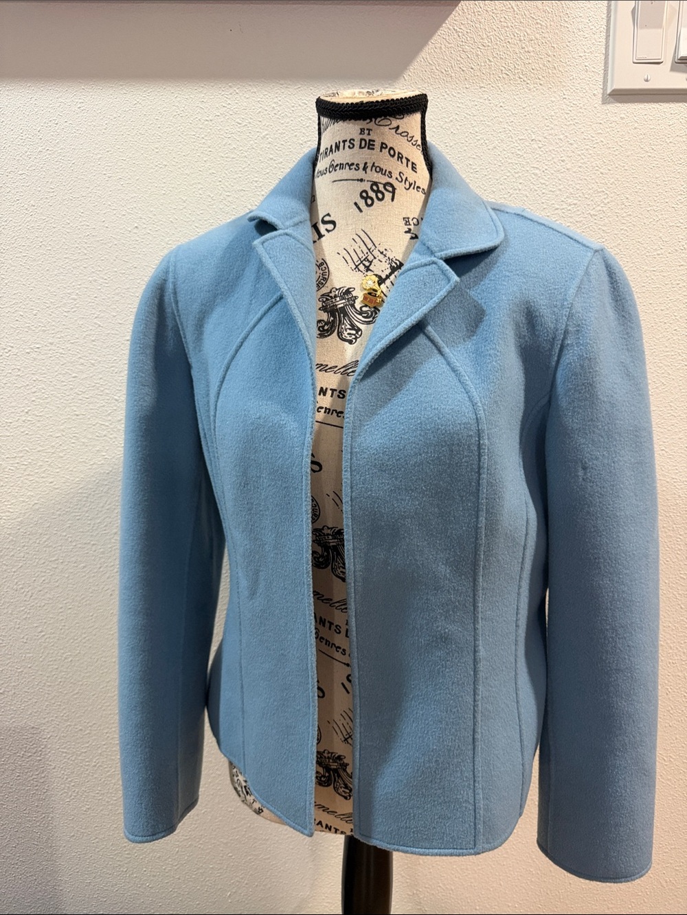 Talbots Petites Vintage Blue Fleece Blazer Jacket Size 8 Y2K Minimalist